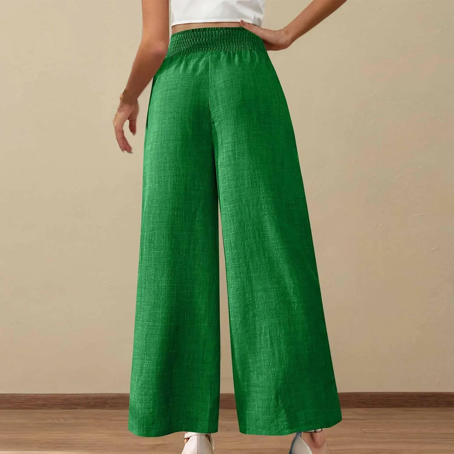 Womens Linen Pants Wide Leg Casual Baggy Trousers Pocketed Summer Palazzo Pants 2025 Beach Travel Vacation Outfits