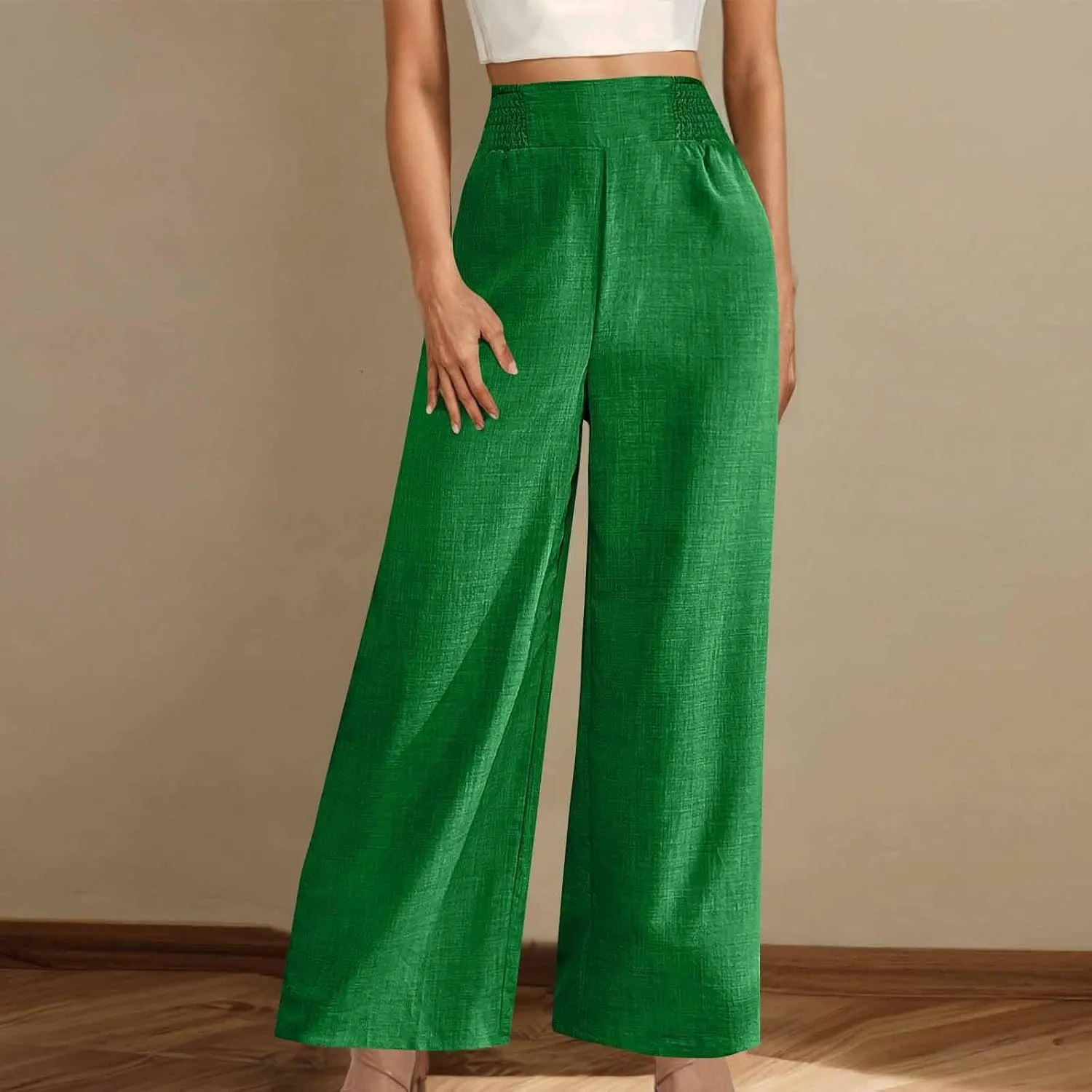 Womens Linen Pants Wide Leg Casual Baggy Trousers Pocketed Summer Palazzo Pants 2025 Beach Travel Vacation Outfits
