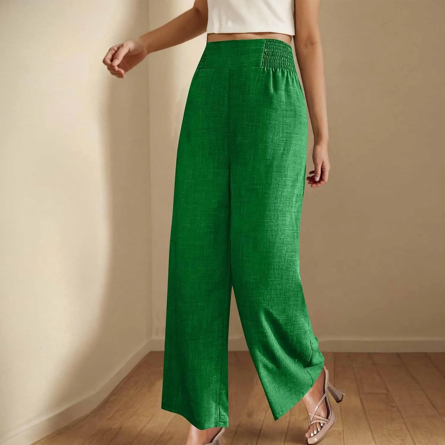 Womens Linen Pants Wide Leg Casual Baggy Trousers Pocketed Summer Palazzo Pants 2025 Beach Travel Vacation Outfits