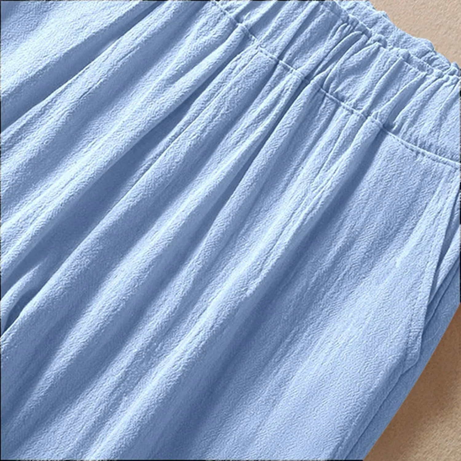 Women's Linen Summer Capris Pants Wide Leg High Elastic Waist Palazzo Pants Boho Beach Trousers Vacation Outfits