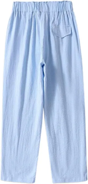 Women's Linen Summer Capris Pants Wide Leg High Elastic Waist Palazzo Pants Boho Beach Trousers Vacation Outfits