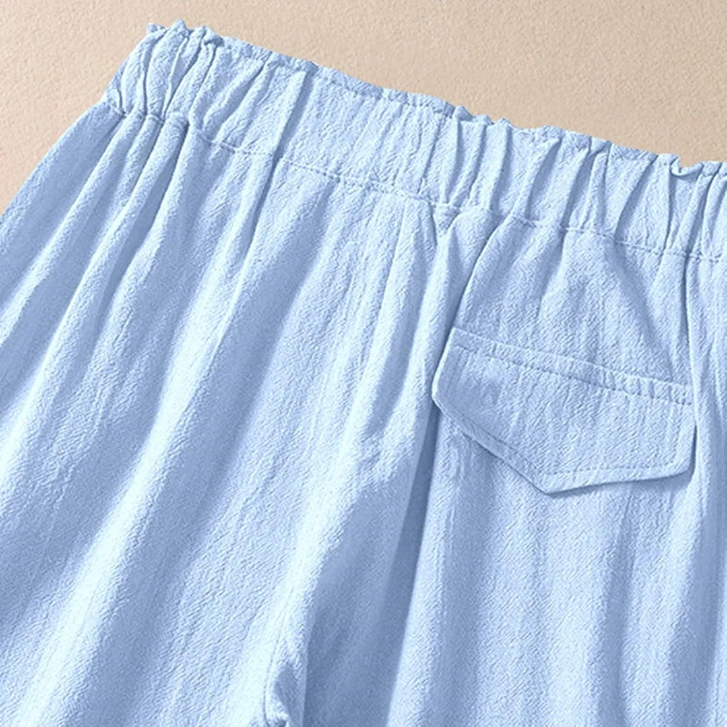 Women's Linen Summer Capris Pants Wide Leg High Elastic Waist Palazzo Pants Boho Beach Trousers Vacation Outfits