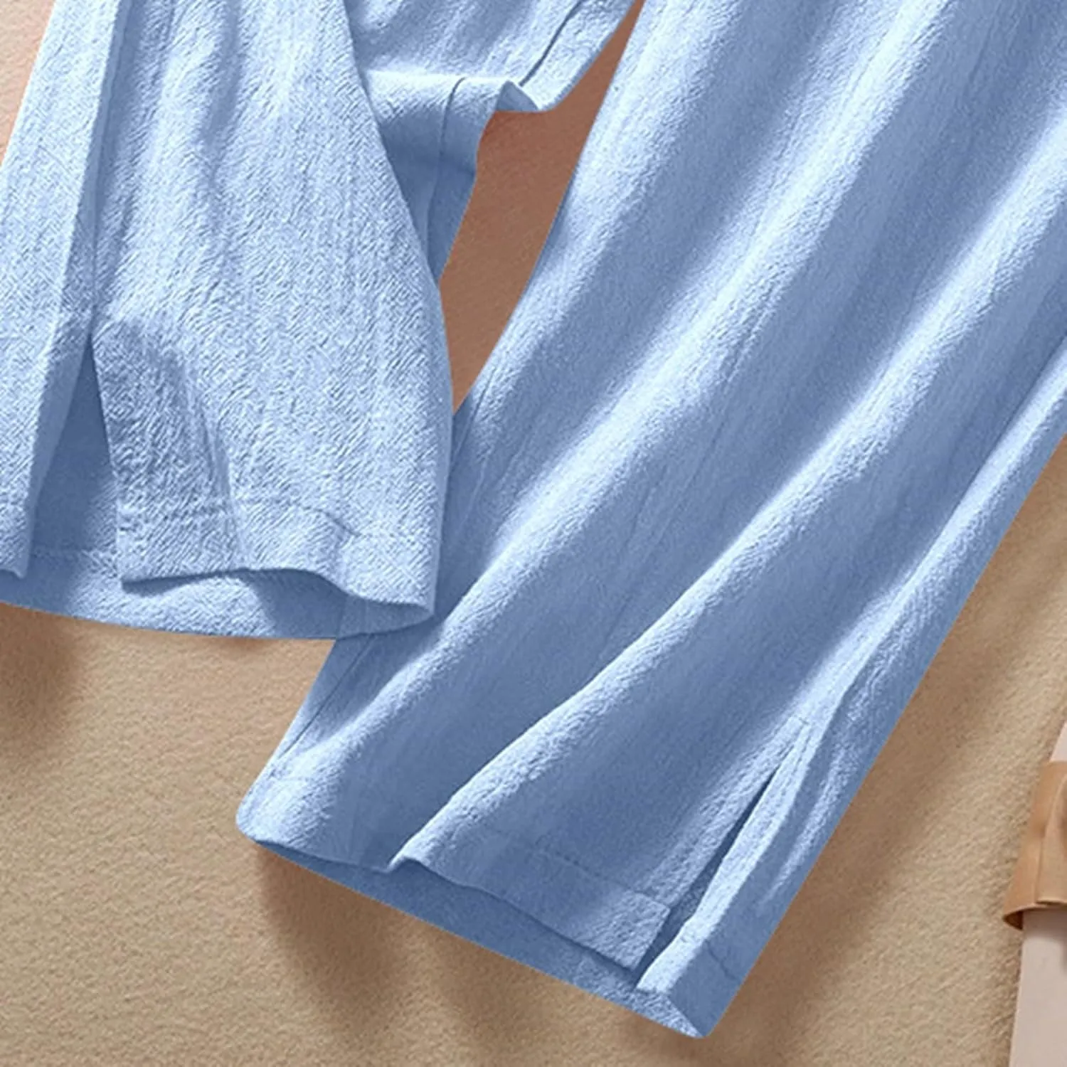 Women's Linen Summer Capris Pants Wide Leg High Elastic Waist Palazzo Pants Boho Beach Trousers Vacation Outfits