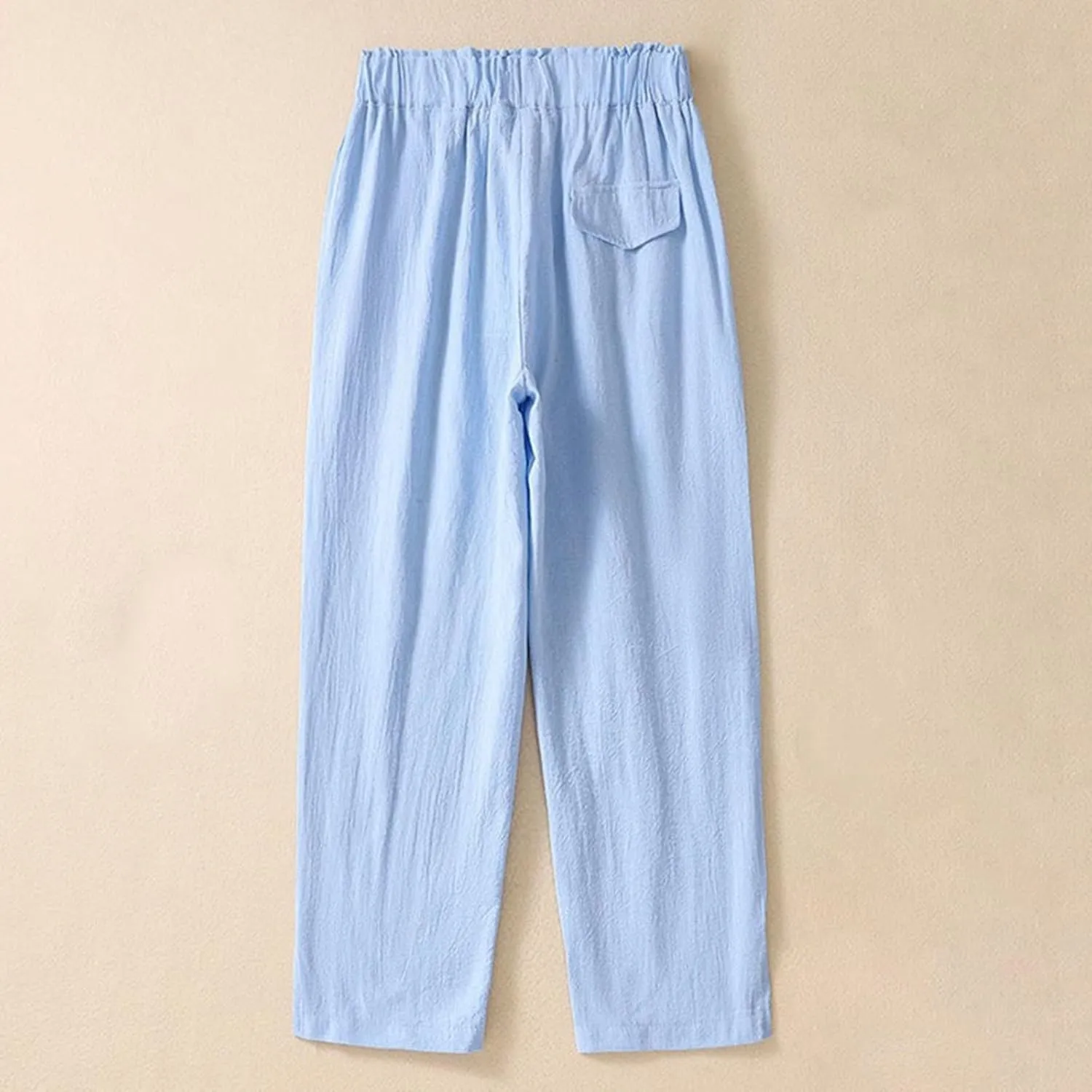 Women's Linen Summer Capris Pants Wide Leg High Elastic Waist Palazzo Pants Boho Beach Trousers Vacation Outfits