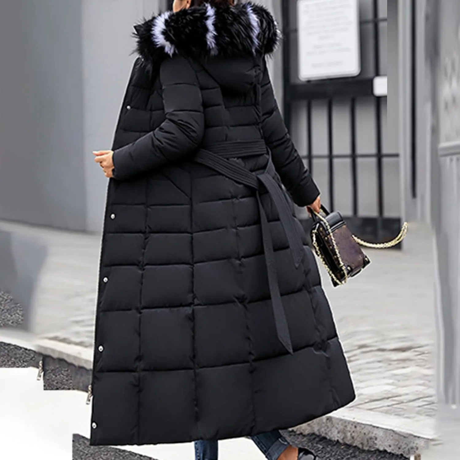 Womens Long Puffer Jacket Over Knee Removable Hooded Maxi Length Quilted Padded Winter Down Coat Parka Jackets