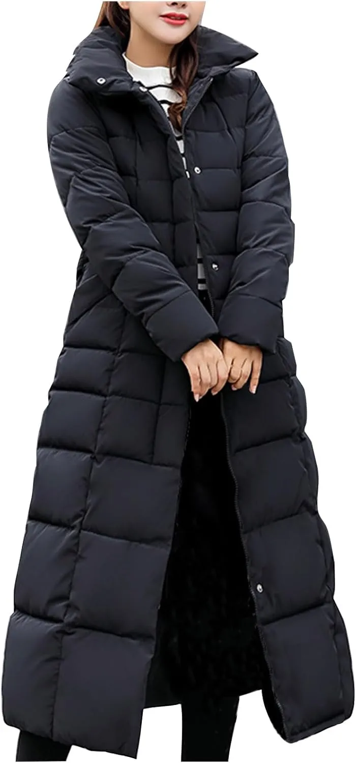 Womens Long Puffer Jacket Over Knee Removable Hooded Maxi Length Quilted Padded Winter Down Coat Parka Jackets