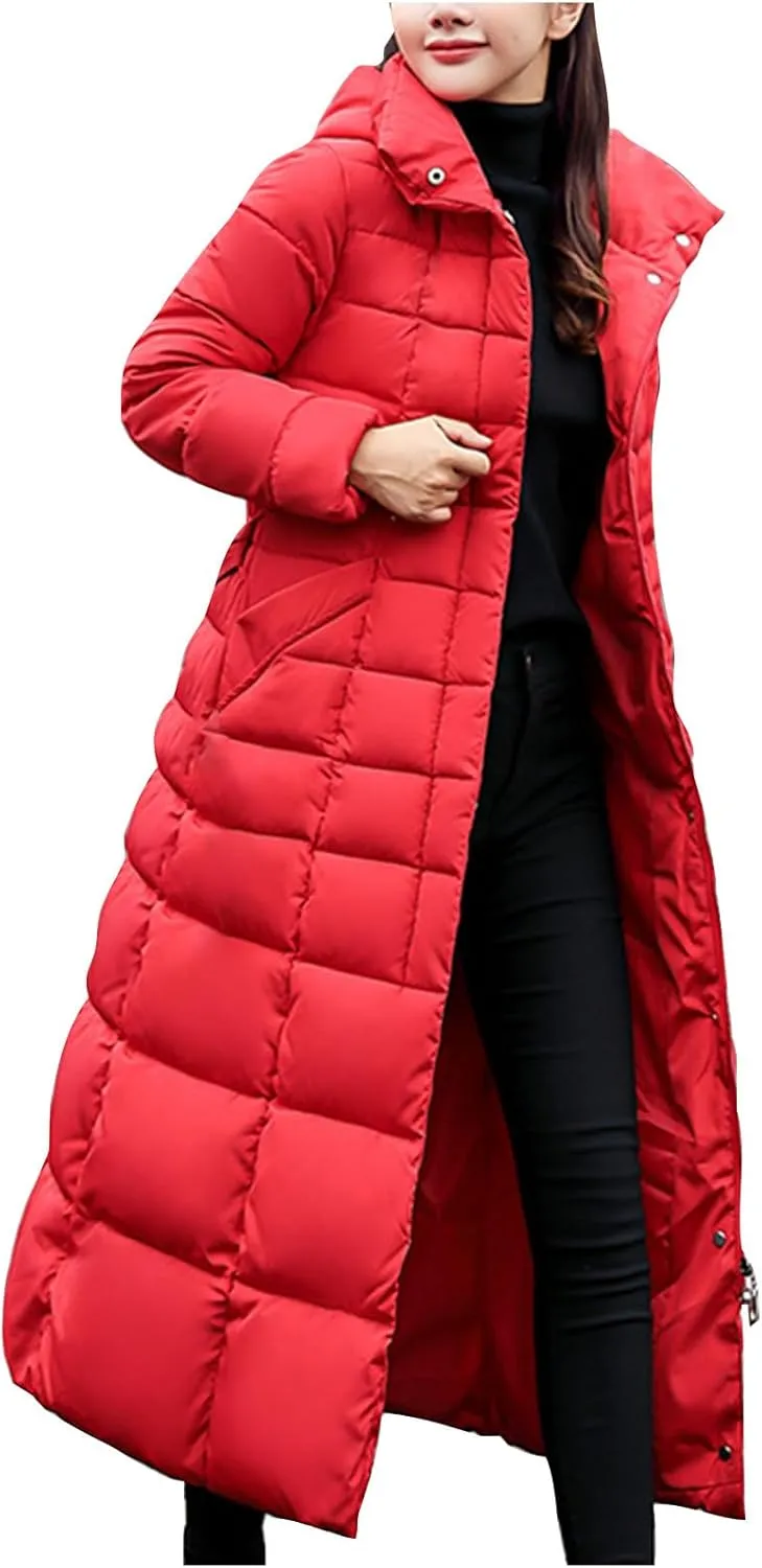 Womens Long Puffer Jacket Over Knee Removable Hooded Maxi Length Quilted Padded Winter Down Coat Parka Jackets