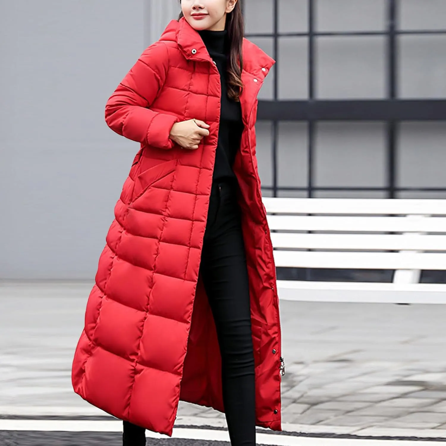 Womens Long Puffer Jacket Over Knee Removable Hooded Maxi Length Quilted Padded Winter Down Coat Parka Jackets