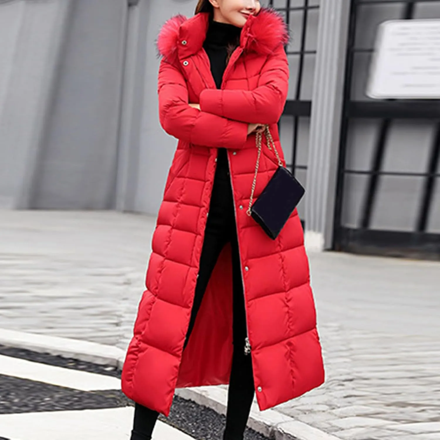 Womens Long Puffer Jacket Over Knee Removable Hooded Maxi Length Quilted Padded Winter Down Coat Parka Jackets