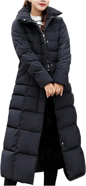 Womens Long Puffer Jacket Over Knee Removable Hooded Maxi Length Quilted Padded Winter Down Coat Parka Jackets