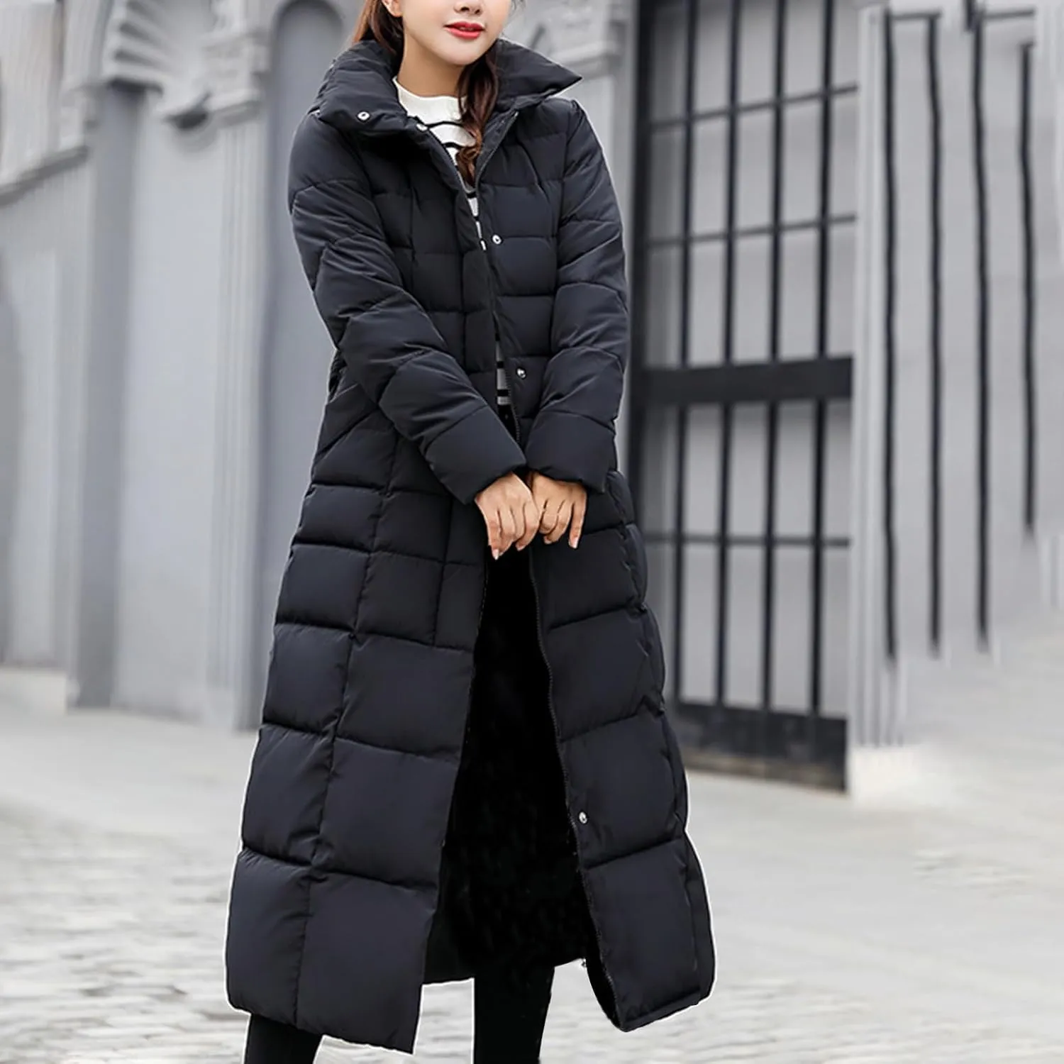 Womens Long Puffer Jacket Over Knee Removable Hooded Maxi Length Quilted Padded Winter Down Coat Parka Jackets