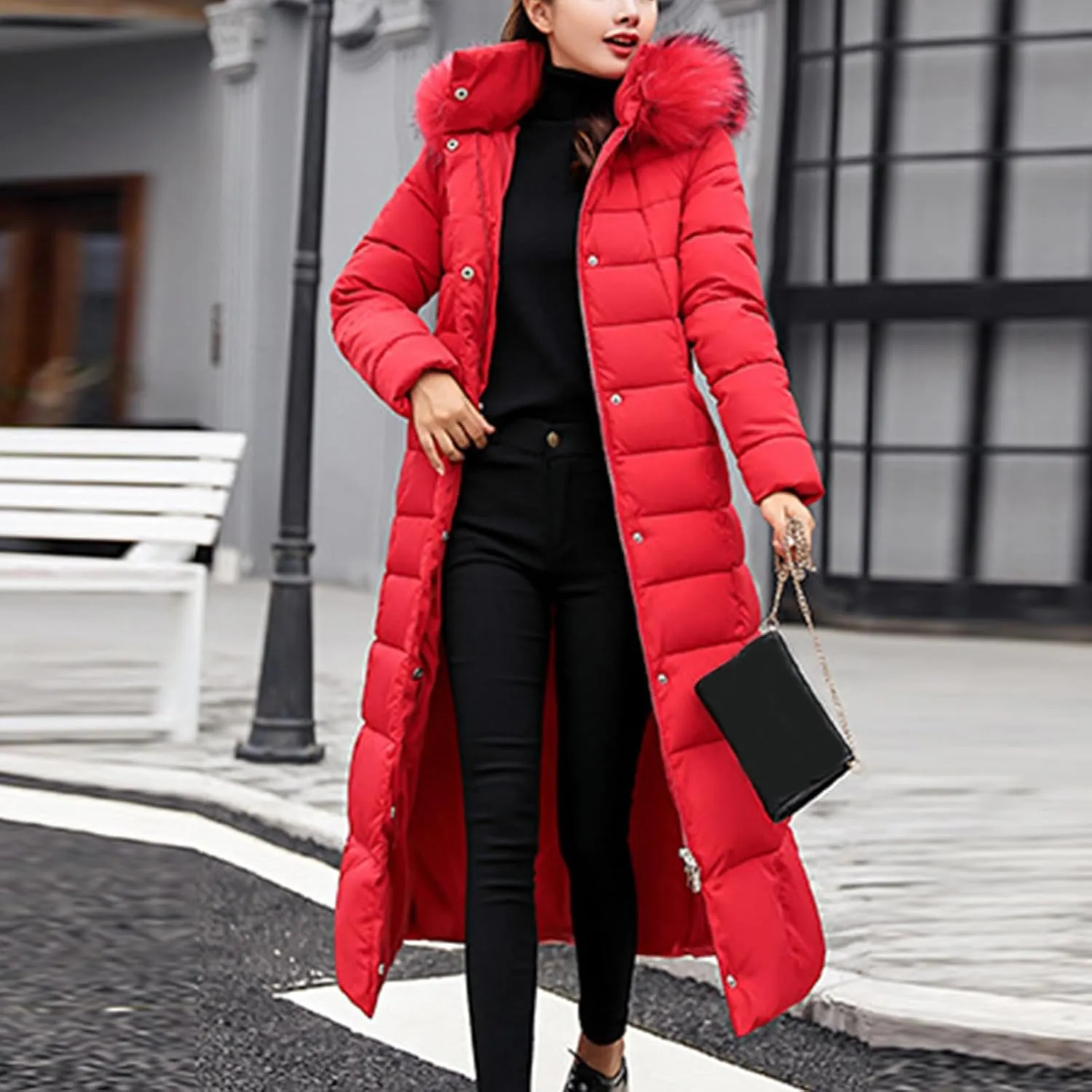Womens Long Puffer Jacket Over Knee Removable Hooded Maxi Length Quilted Padded Winter Down Coat Parka Jackets
