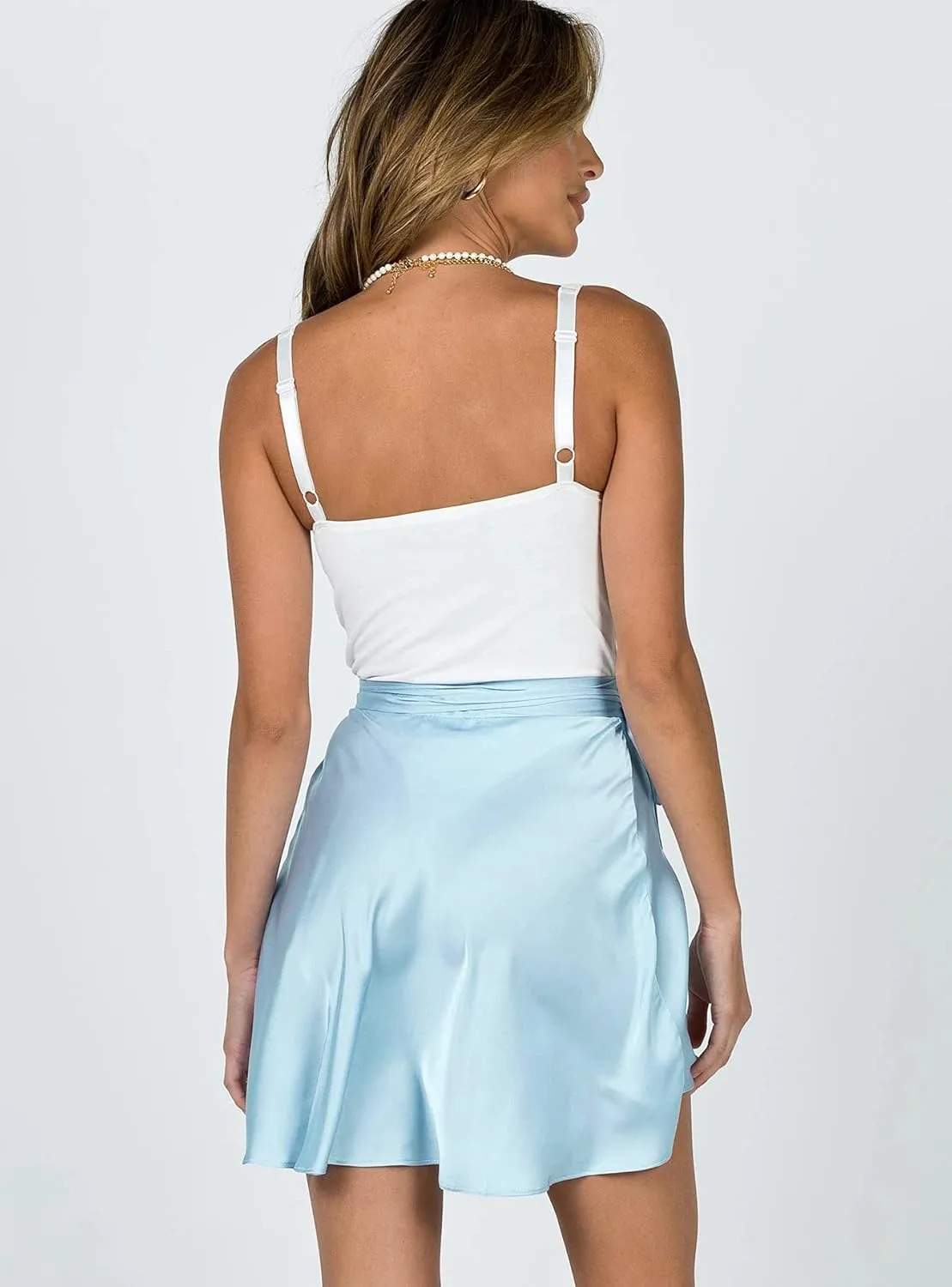 Women's Mini Skirts Adjustable Wrap Around Tie Belt Skirt High Waisted Stain Silky A-Line Short Skirt