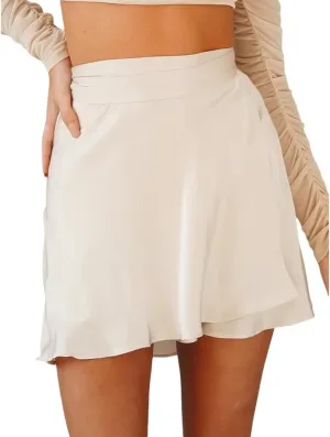 Women's Mini Skirts Adjustable Wrap Around Tie Belt Skirt High Waisted Stain Silky A-Line Short Skirt