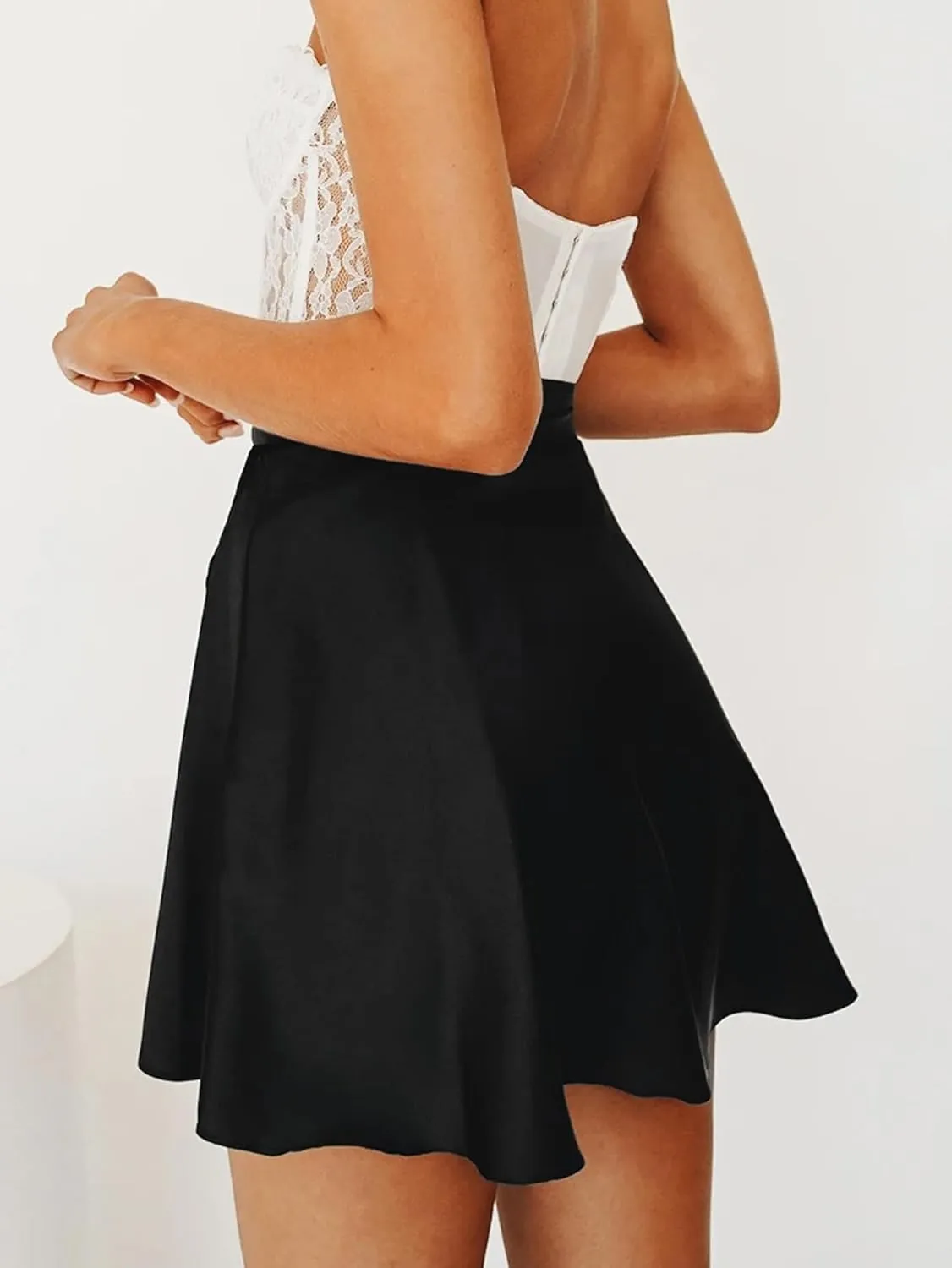 Women's Mini Skirts Adjustable Wrap Around Tie Belt Skirt High Waisted Stain Silky A-Line Short Skirt