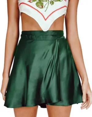 Women's Mini Skirts Adjustable Wrap Around Tie Belt Skirt High Waisted Stain Silky A-Line Short Skirt