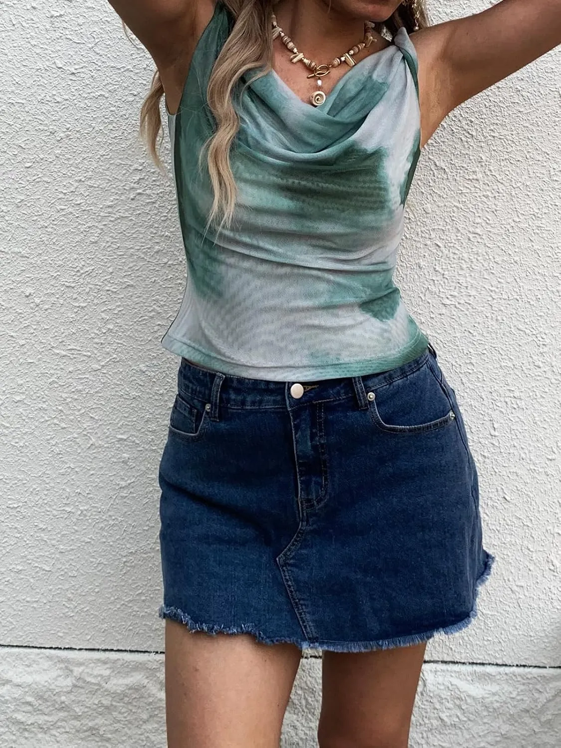 Women's Off The Shoulder Top Sleeveless Twist Strap Slim Fit Tie-Dyed Stretchy Tank Top Y2K Casual T Shirts
