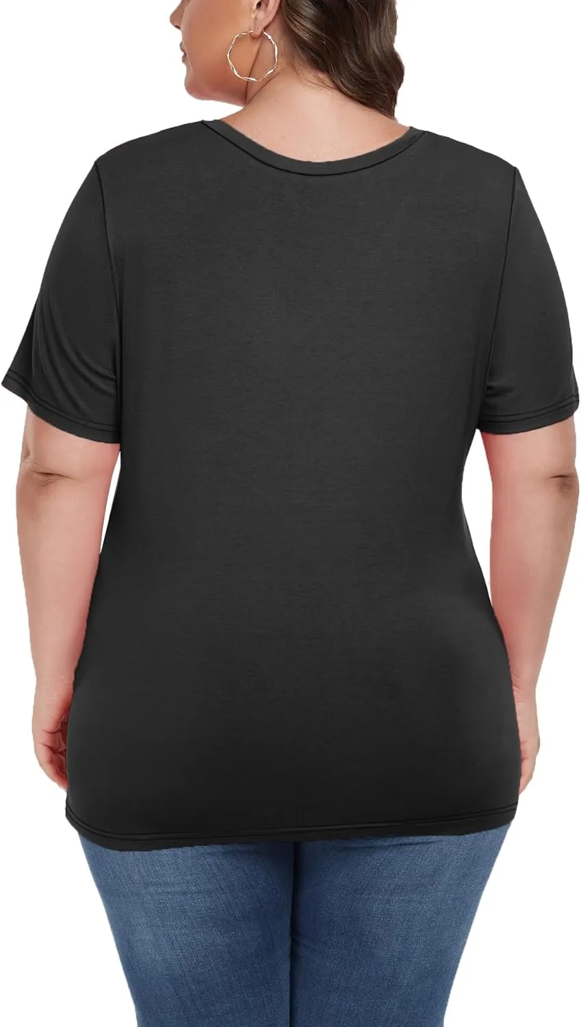 Women's Plus Size Short Sleeve Tee Shirt V Neck Basic Ladies Loose Fit T Shirt 1X-5X