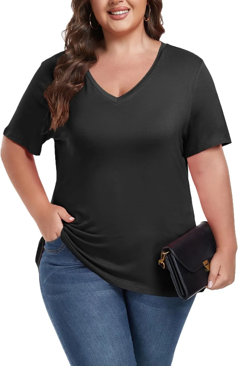 Women's Plus Size Short Sleeve Tee Shirt V Neck Basic Ladies Loose Fit T Shirt 1X-5X