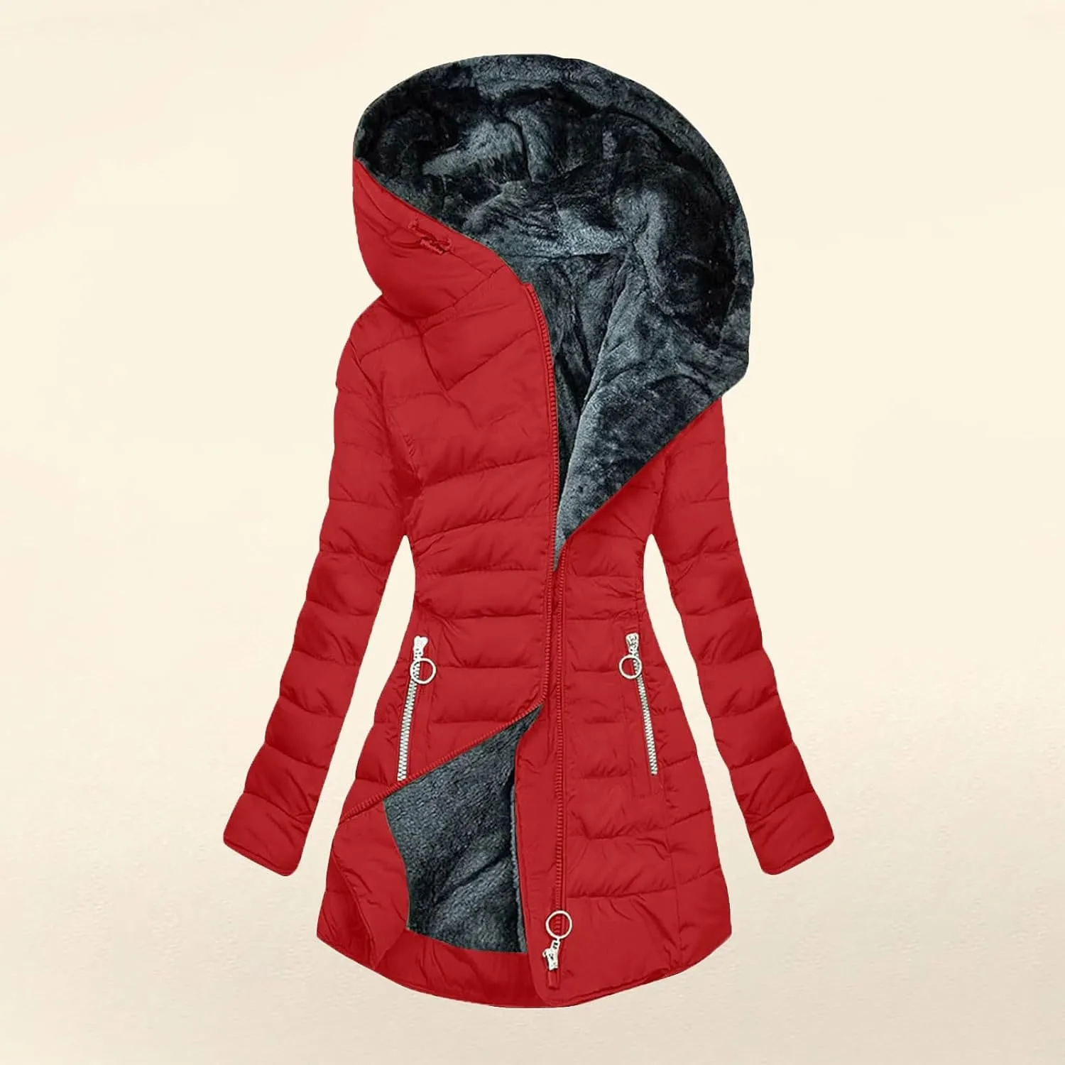 Women's Puffer Jacket Zip Up Coats with Pockets Winter Warm Hooded Outerwear Plain Long Down Jackets Comfy Parkas