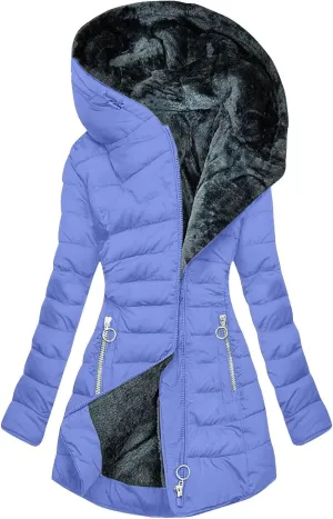 Women's Puffer Jacket Zip Up Coats with Pockets Winter Warm Hooded Outerwear Plain Long Down Jackets Comfy Parkas