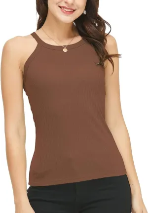 Womens Racerback Ribbed Tank Top Camisole with Built in Bra Running Yoga Sport Bra Athletic Slim Sleeveless Summer Top
