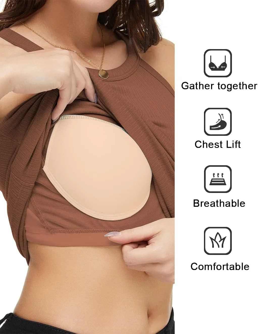 Womens Racerback Ribbed Tank Top Camisole with Built in Bra Running Yoga Sport Bra Athletic Slim Sleeveless Summer Top