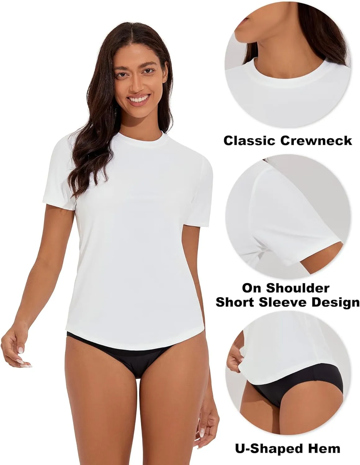 Women's Rash Guard Short Sleeve Swim Shirts UPF 50  Quick Dry Swimsuit Top UV Sun Protection Bathing Suit Top