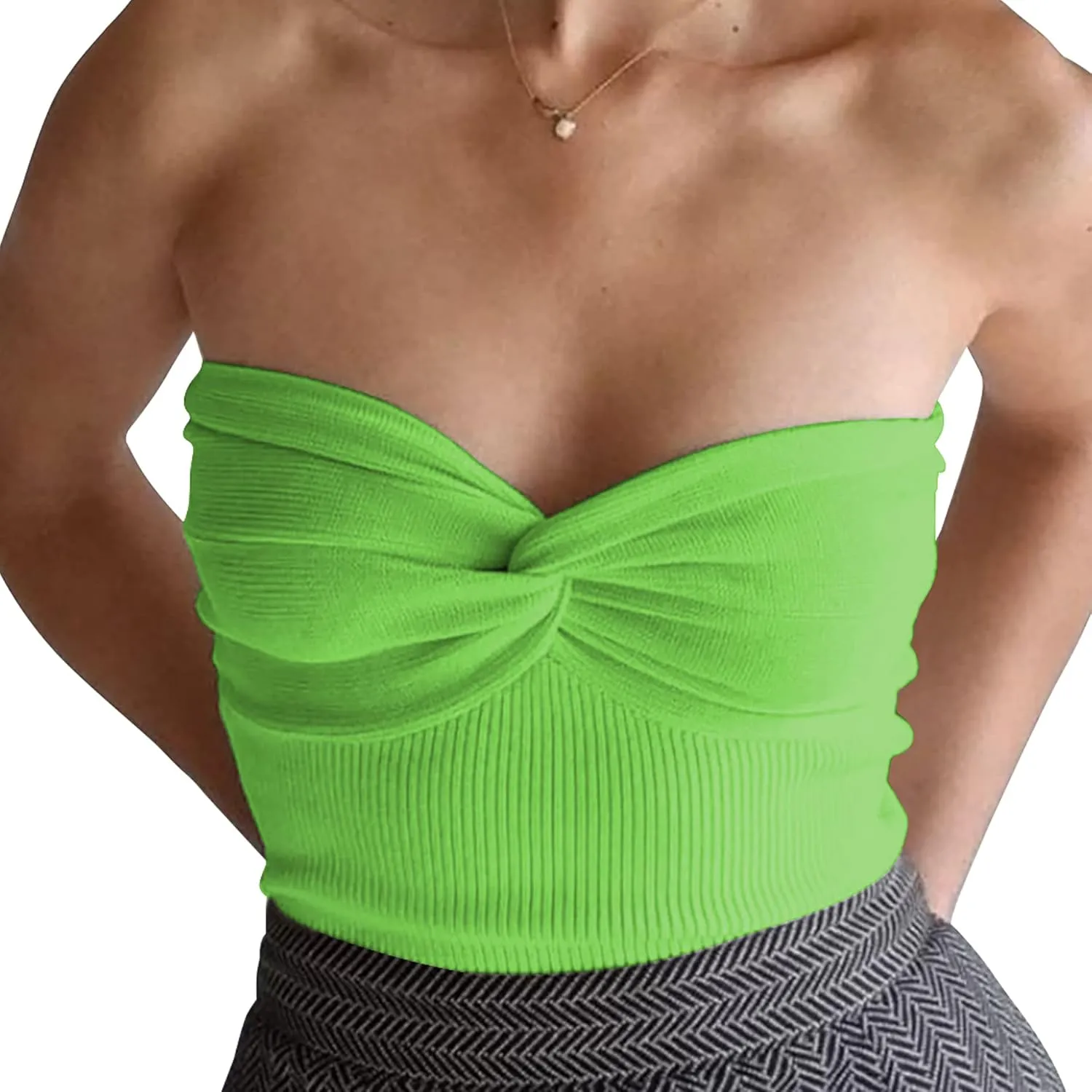 Women's Sexy Crop Tops Strapless Twisted Front Ribbed Knit Tube Top Sleeveless Sweetheart Neck Y2K Camisole Tank Top