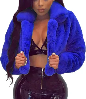 Womens Short Fur Coat Fluffys Fleece Outwear Turn-Down Collar Faux Furs Tops Winter Warm Sweater Jacket