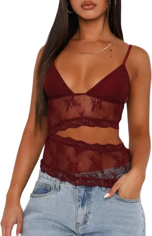 Women's Tank Top Spaghetti Strap Camisoles Sleeveless Square Neck Cami Tops Lace Crop Tank Top Summer Y2K Streetwear
