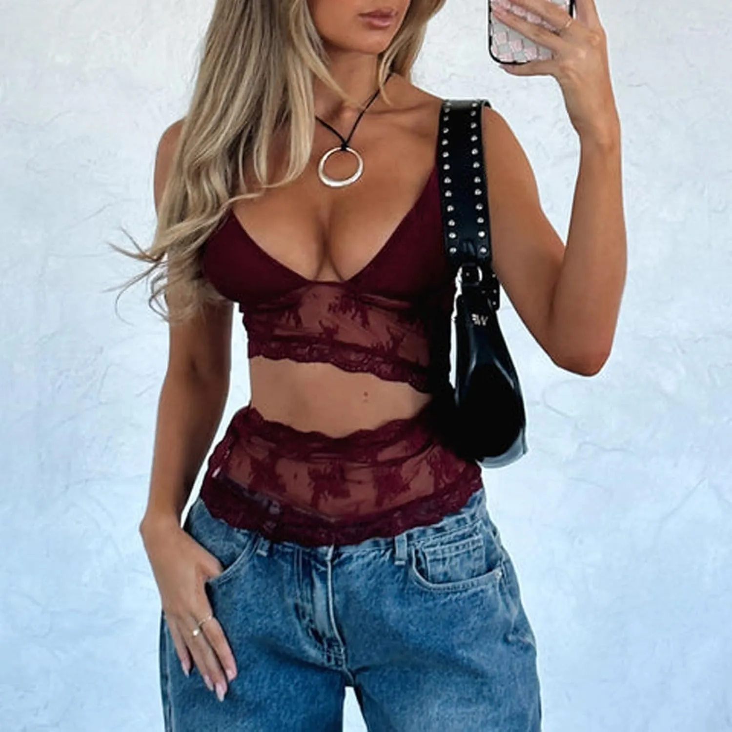 Women's Tank Top Spaghetti Strap Camisoles Sleeveless Square Neck Cami Tops Lace Crop Tank Top Summer Y2K Streetwear