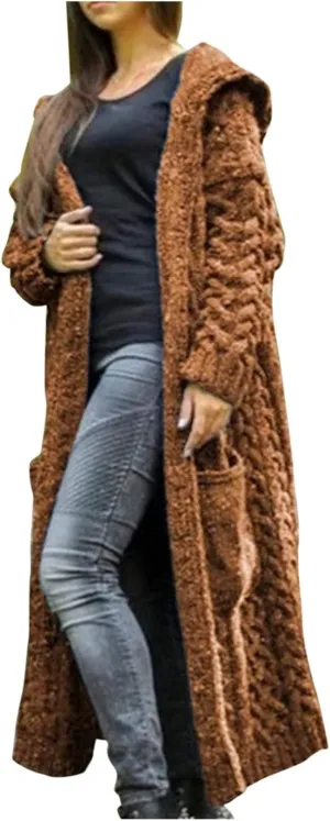 Women's Trench Coat Large Women Pocket Sweater Breasted Cardigan Hood Sleeves Women's Coat Woman Coat Wool Coats for