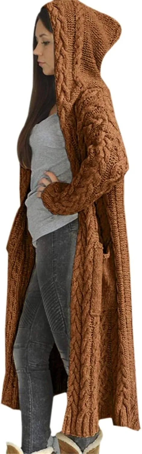 Women's Trench Coat Large Women Pocket Sweater Breasted Cardigan Hood Sleeves Women's Coat Woman Coat Wool Coats for