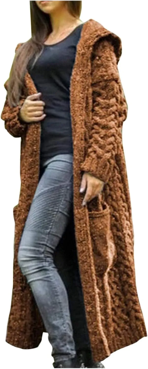 Women's Trench Coat Large Women Pocket Sweater Breasted Cardigan Hood Sleeves Women's Coat Woman Coat Wool Coats for