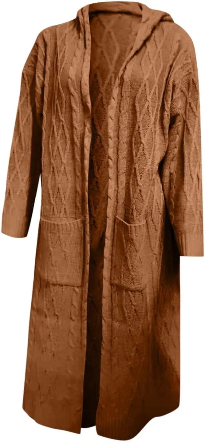 Women's Trench Coat Large Women Pocket Sweater Breasted Cardigan Hood Sleeves Women's Coat Woman Coat Wool Coats for