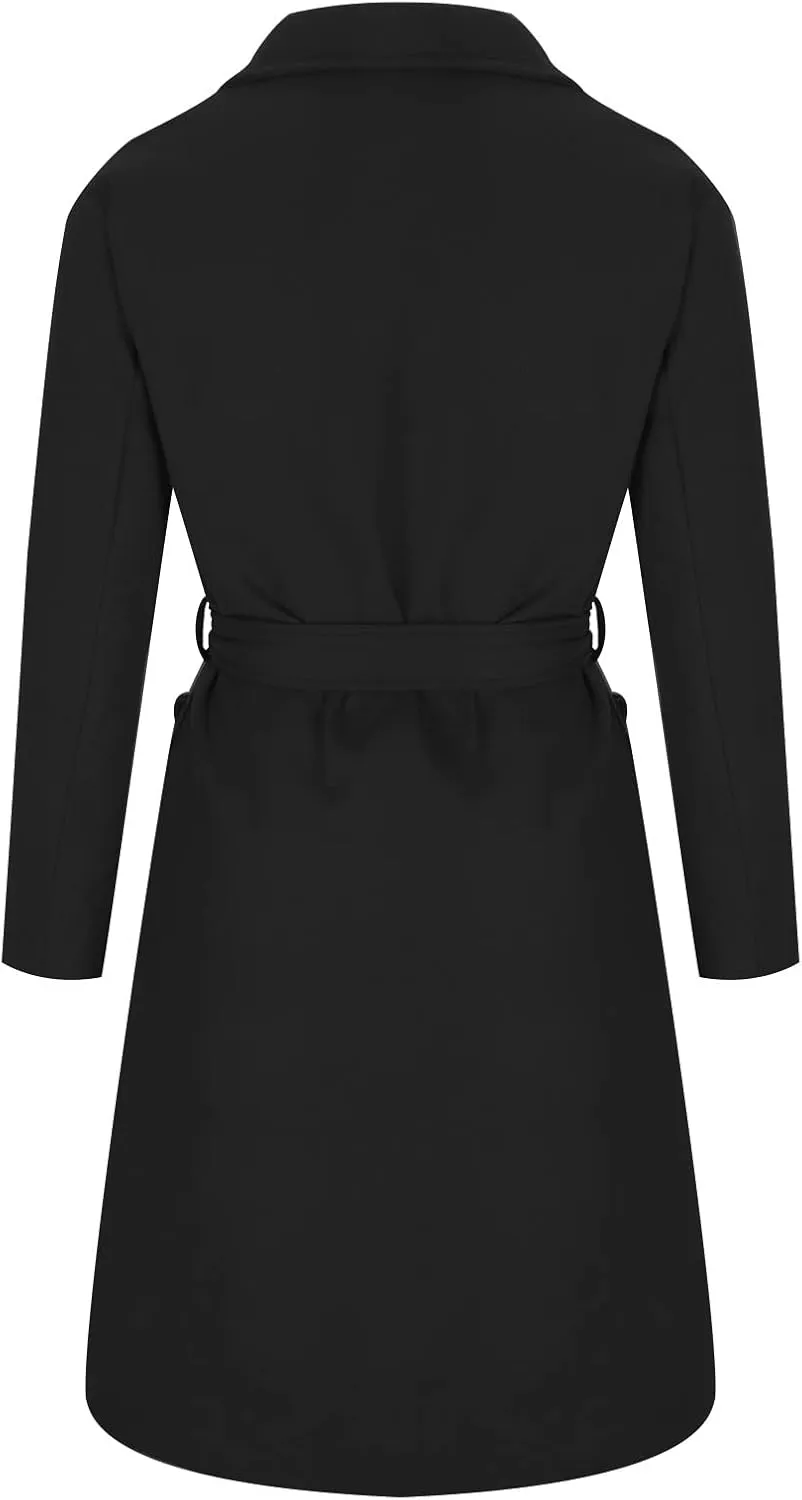 Womens Trench Coat Notched Lapel Double Breasted Wool Coat Winter Fashion Warm Pea Coats Elegant Casual Overcoat