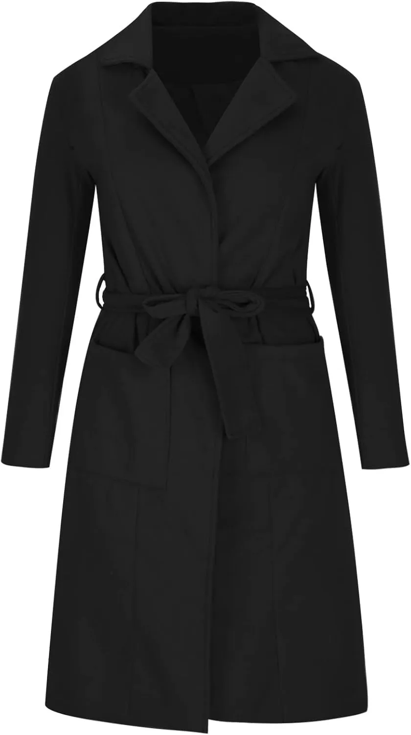Womens Trench Coat Notched Lapel Double Breasted Wool Coat Winter Fashion Warm Pea Coats Elegant Casual Overcoat