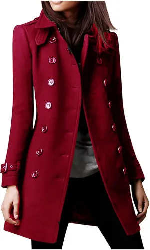 Women's Trench Coat, Trendy Classic Overcoat Mid Long Slim Jackets Winter Warm Outerwear Windproof Coats 2024