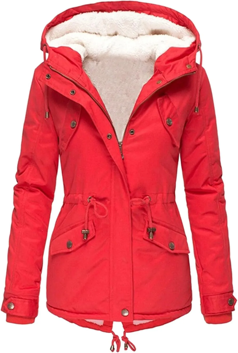 Womens Winter Casual Quilted Coat Loose Fit Long Sleeve Button Zip Overcoat Fashion Warm Fleece Jacket Padded Outwear