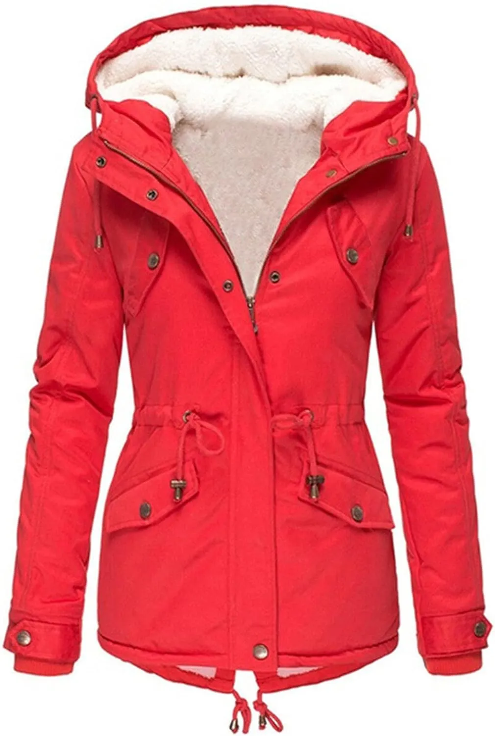 Womens Winter Casual Quilted Coat Loose Fit Long Sleeve Button Zip Overcoat Fashion Warm Fleece Jacket Padded Outwear