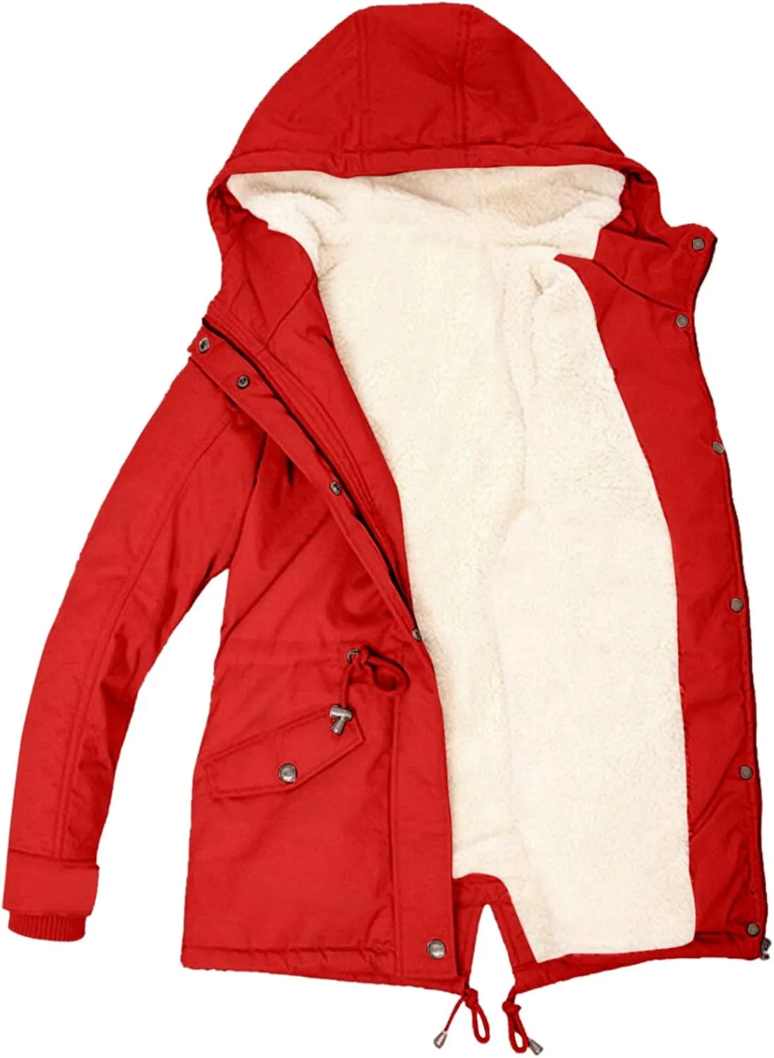Womens Winter Casual Quilted Coat Loose Fit Long Sleeve Button Zip Overcoat Fashion Warm Fleece Jacket Padded Outwear
