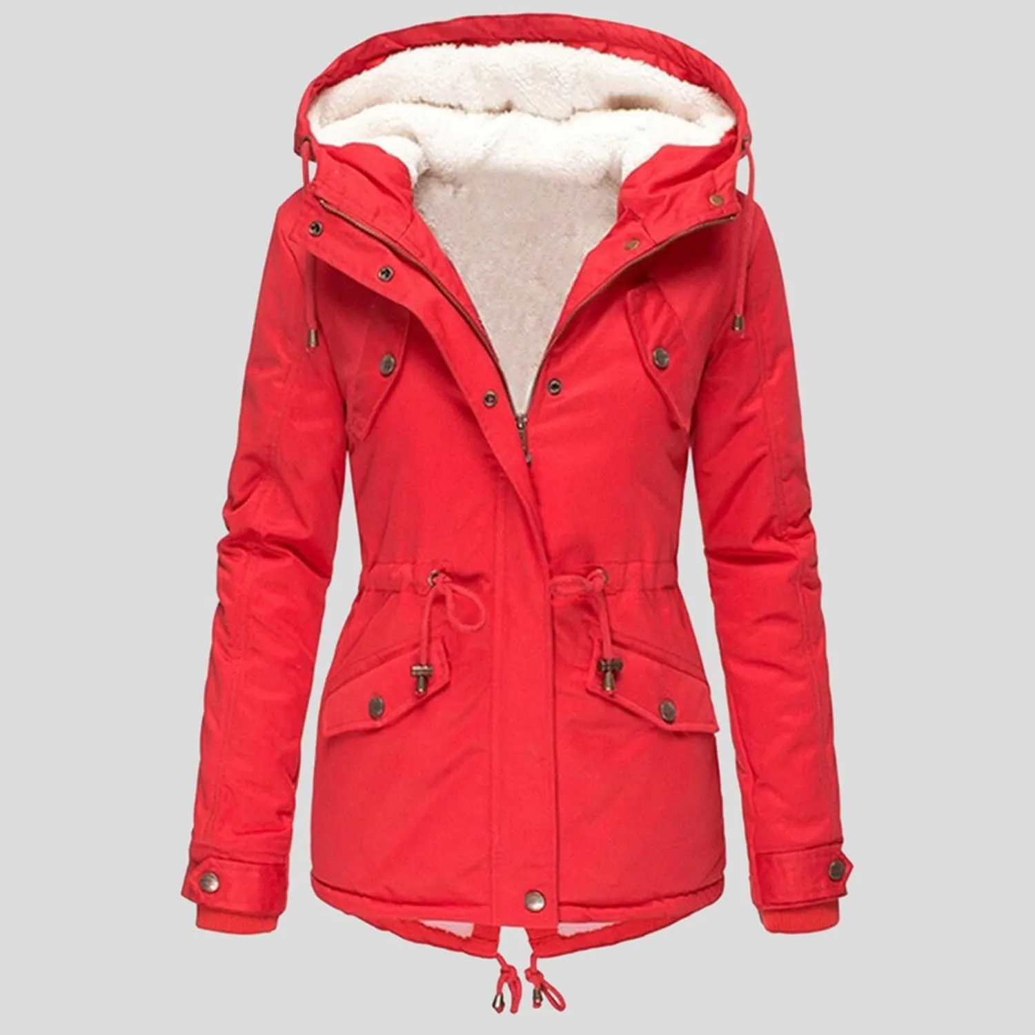 Womens Winter Casual Quilted Coat Loose Fit Long Sleeve Button Zip Overcoat Fashion Warm Fleece Jacket Padded Outwear