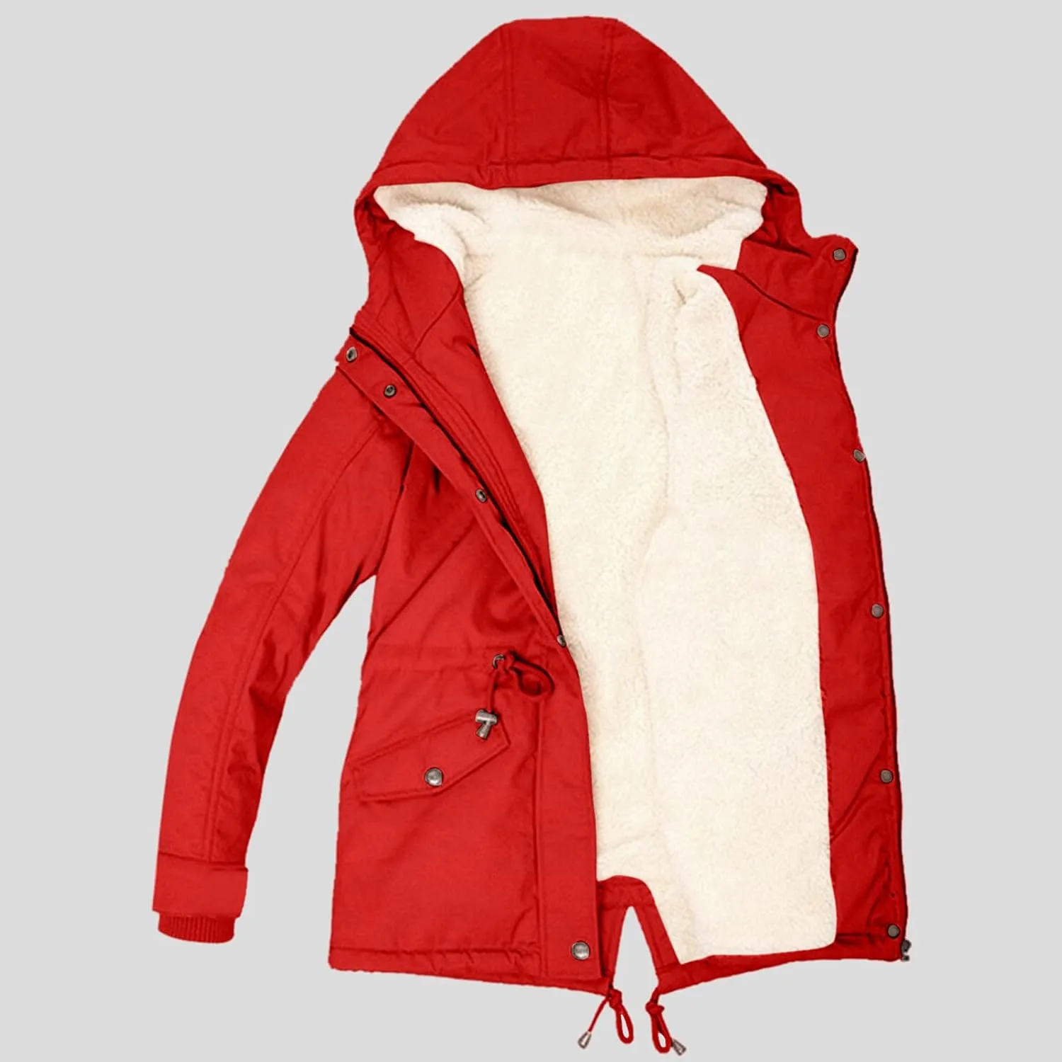 Womens Winter Casual Quilted Coat Loose Fit Long Sleeve Button Zip Overcoat Fashion Warm Fleece Jacket Padded Outwear