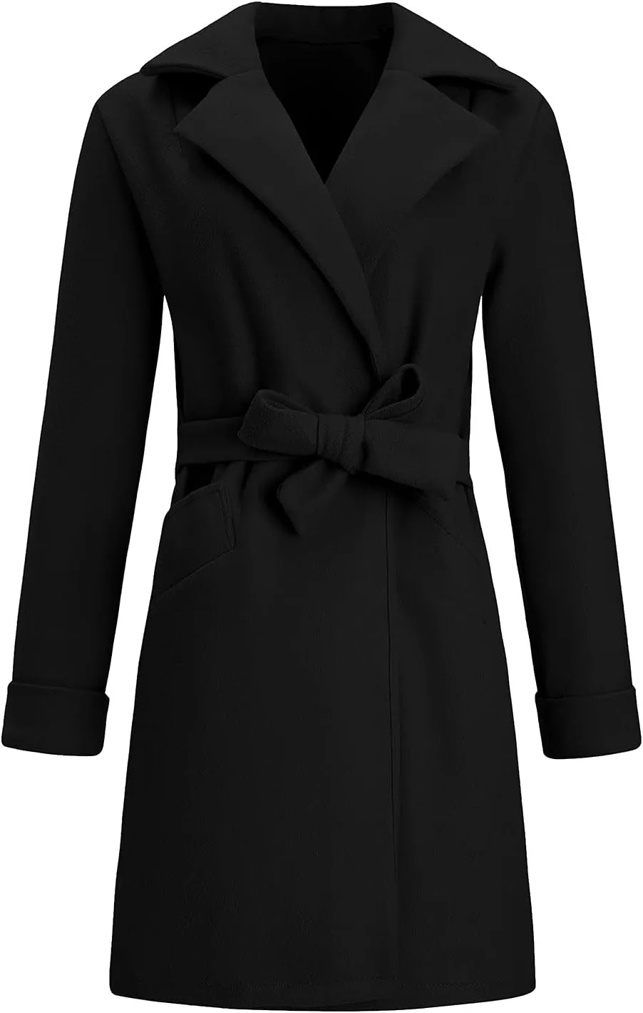 Women's Winter Coats 2024 Elegant Open Front Belted Peacoat Casual Fall Collar Woolen Overcoat Fashion Trench Coat