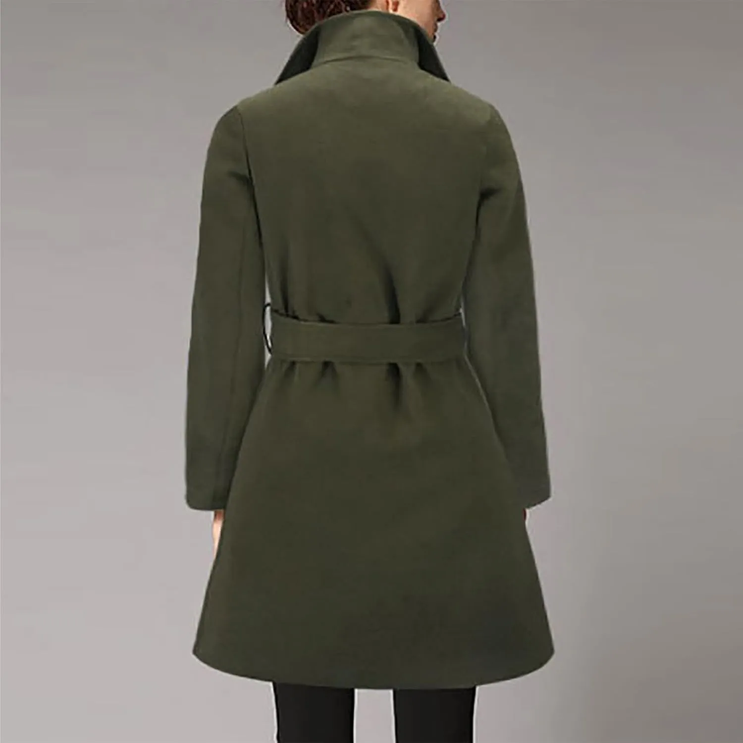 Women's Winter Coats 2024 Elegant Open Front Belted Peacoat Casual Fall Collar Woolen Overcoat Fashion Trench Coat