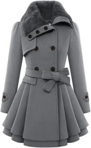 Womens Winter Coats Basic Collar Open Front Belted Wool Coat Casual Fashion Trench Coat Elegant Peacoat with Hood