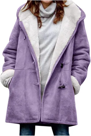 Women's Winter Down Jacket Warm Plush Hoodies Horn Button Coat Plus Size Wool Jacket Velvet Outerwear