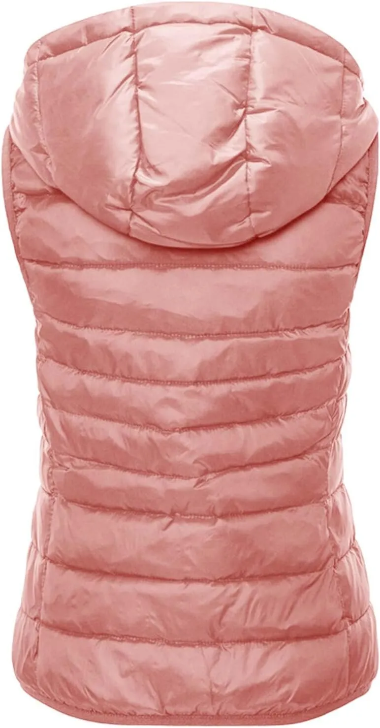 Women's Winter Down Vest Lightweight Packable Puffer Vest Warm Down Jackets Plus Size Fashion Waistcoat with Hood