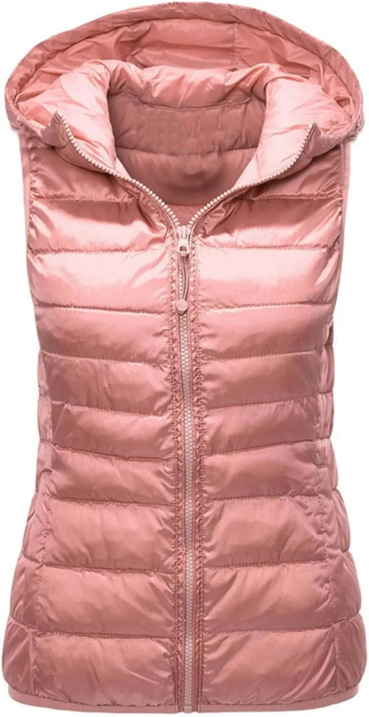 Women's Winter Down Vest Lightweight Packable Puffer Vest Warm Down Jackets Plus Size Fashion Waistcoat with Hood